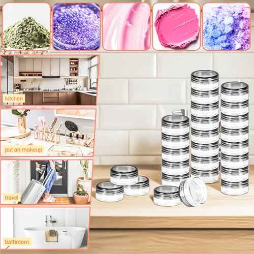 MotBach 200 Pack 3g Plastic Jars with Lids, 3ml Round Clear Cosmetic Containers Makeup Jars, 3gram Travel Size Container Jar with Spatulas for Makeup Sample Lotion Cream Ointment Salve Balm Powder