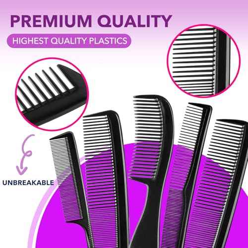 5 Piece Combs for Women and Man, Premium Black Hair Comb, Fine Tooth Tail Professional Combs and Styling Comb Set, Perfect for Parting, Teasing, Hairdressing, and Everyday Styling