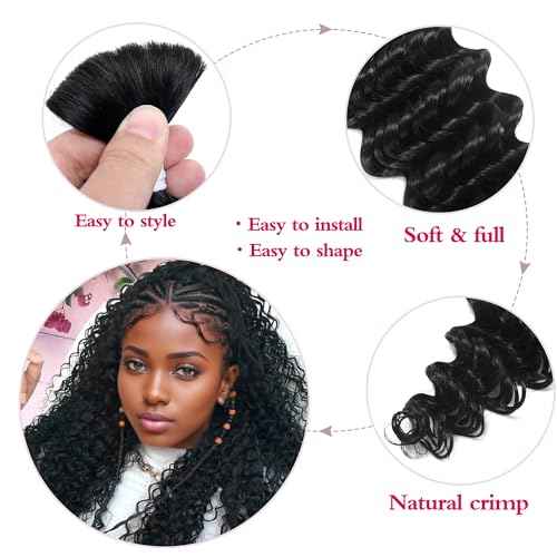 Deep Wave Bulk Human Hair for Braiding 10A Brazilian Curly Human Hair 100 percent Human Hair 2 Bundles No Weft micro Human Braiding Hair for Boho Braids Virgin Hair Extension(Natural Black, 100g 24")