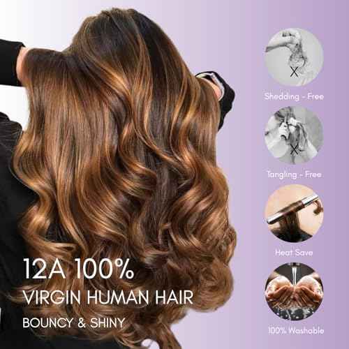 Honey Blonde Highlight Body Wave Single Bundles 28inch Human Hair, 12A 100% Unprocessed Virgin P4/27 Ombre Brown Brazilian Wavy Weaves Thick Track Balayage Colored Human Hair Bundles Remy Sew In
