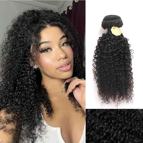 12A Brazilian Virgin Kinky Curly Human Hair Bundles 3 Pcs 14 Inch Bundle with 4x4 Lace Closure 100% Unprocessed Brazilian Vrigin Human Hair Curly Extensions for Black Women Natural Color