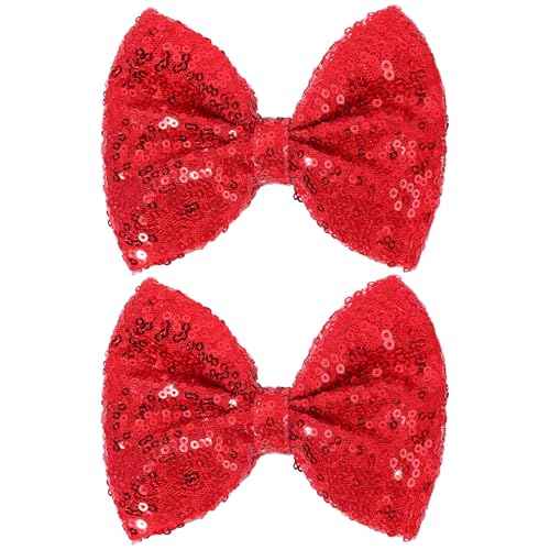 CN 5 Inch Red Glitter Hair Bows for Girls Alligator Clips Sparkly Sequin Hair Accessories for Kids Toddler Women on Birthday Wedding Christmas and Party