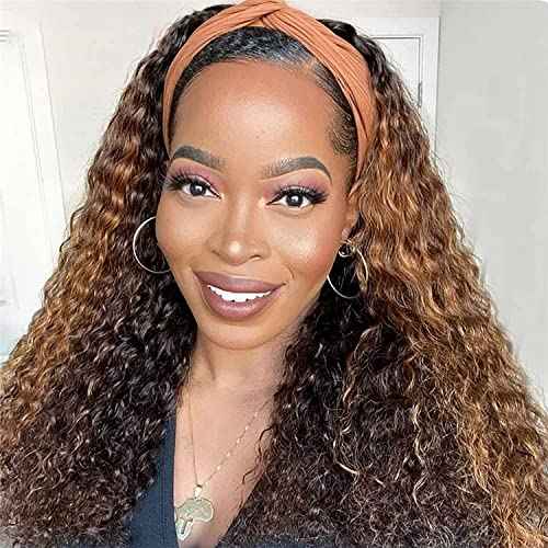XSY Ombre Headband Wig Human Hair Honey Blonde Wig 4/27 Highglight Wig Headband Wig 100% Human Hair Wigs Deep Wave Headband Wig Curly Wig Colored Wigs 22 Inch