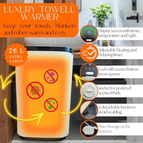 Di'Aroma Towel Warmer with Aroma 10 Tablet, Luxury Large Towel Warmer Bucket with 26L Capacity, Auto Keep Warm Feature 20/40/60 Hot Timer and Delay Timer up to 24h, for Towels Bathrobes Blankets PJ's
