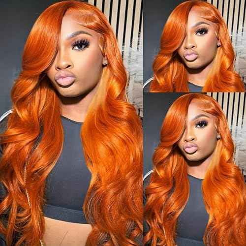 Ginger Human Hair Bundles with Closure Body Wave 16 18 20+16 IN 350 Orange Colored Bundles Human Hair with 4x4 HD Closure Free Part Soft Thick