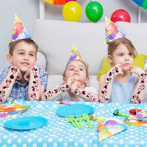 Minnie Birthday Party Supplies, 34Pcs Temporary Tattoos Party Favors, Removable Tattoo Stickers for Goody Bag Treat Bag Stuff for Mouse Birthday Party Decoration