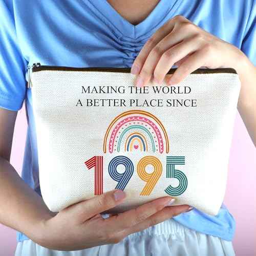 30th Birthday Gifts For Her, Women - Gifts for 30th Birthday - Mothers Day Bags For Woman - 30 th Bday Decorations For Sister, Female, Friends - 1995 Canvas Makeup Bag - Turning 30 th Gift