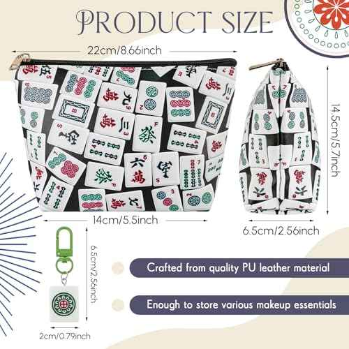 Mahj Tile Lover Gift Mahj Tiles Coin Bag with Keychain Set PU Leather Coin Purse Gift for Lover Women Mom Grandma Birthday Travel(Latest Style)