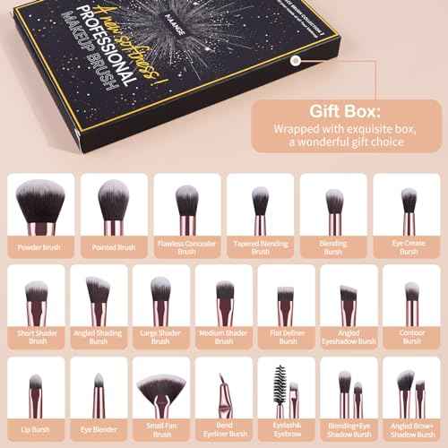 Make up Brushes, 20 Pcs Professional Makeup Brushes Set Foundation Eyeshadow Blush Brush,Travel Kabuki Blending Concealers Face Powder Eye Makeup Brush Sets with Gift box(Black)