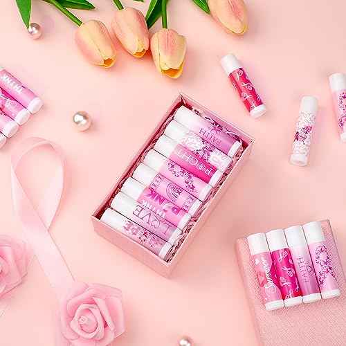 100 Pcs Breast Cancer Awareness Lip Balms Bulk Small Pink Ribbon Thank You Gifts Set Breast Cancer Awareness Bulk Items Natural Moisturizing Lip Care Product Survivor Gifts for Women