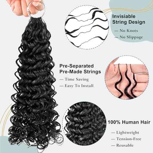 Human Crochet Hair Knotless Pre Separated Crochet Bulk Braids Feather Crochet Hair Gogo Curly Natural Black Invisiable Knot Hair Extensions For Women Girl 120g 100 Strands