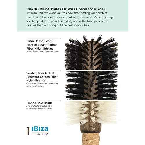 Ibiza Hair Round Boar Bristle Brush (EX Series) | Lightweight with Reinforced Bristles & Cork Handle | Adds Shine & Texture | Ideal for Medium to Long Styles