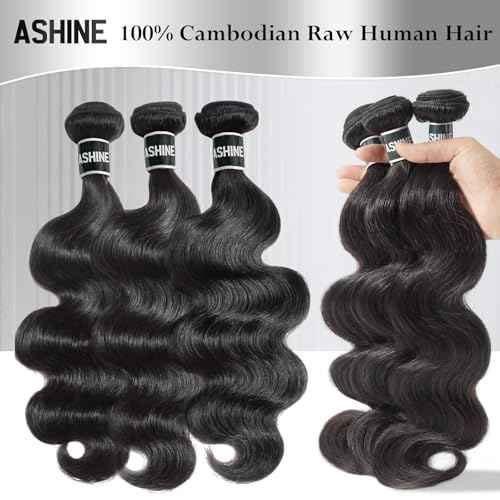 ASHINE Human Hair Bundle Body Wave Straight, Unprocessed Cambodian Raw Hair Bundles for Women Natural Black 16 Inch, Keep Soft and Silky After Multiple Washes