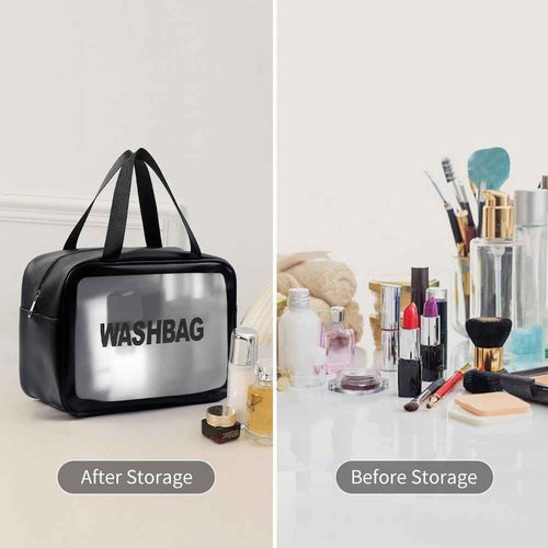 Miss or Miss Travel Wash Toiletry Bag for Women Men, Translucent Waterproof Makeup Cosmetic Bag Travel Organizer for Accessories, Toiletries,Set of 3,Black