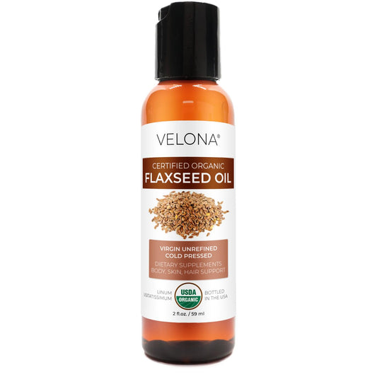 velona USDA Certified Organic Flaxseed Oil - 2 fl oz | 100% Pure and Natural Carrier Oil | Unrefined, Cold Pressed | Hair Growth, Body, Face & Skin Care | Use Today - Enjoy Results