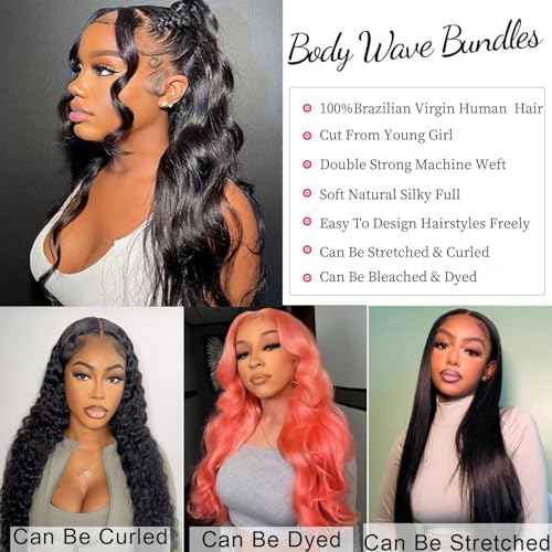 12A Human Hair Bundles 20 22 24 26 Inch Body Wave Human Hair 100% Unprocessed Brazilian Virgin Weave 4 Bundles Real Natural Black Wavy Human Hair Extensions for Women