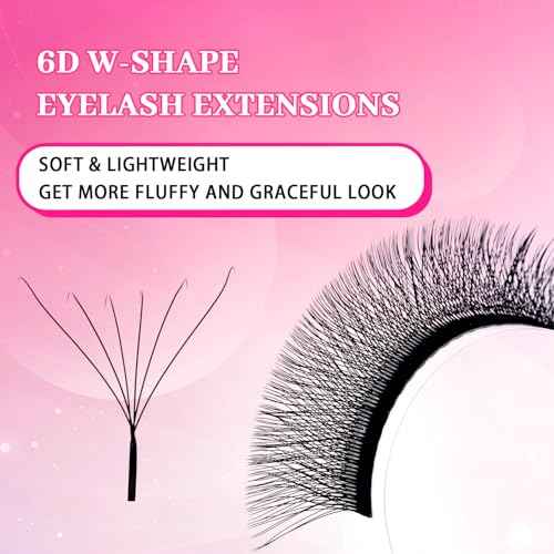 TDANCE YY Lash Extensions Premade Volume Eyelash Fans YY Lashes Matte Black W Lashes Extensions(W-6D-0.07-C,8-15 mm)