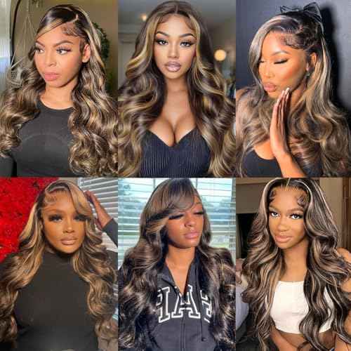 CITY GIRL 30 Inch Body Wave Lace Front Wigs Human Hair 1B/30 Highlight Ombre Lace Front Wig 13x4 Lace Frontal Black with Brown Highlight Balayage Wig Human Hair 200 Density