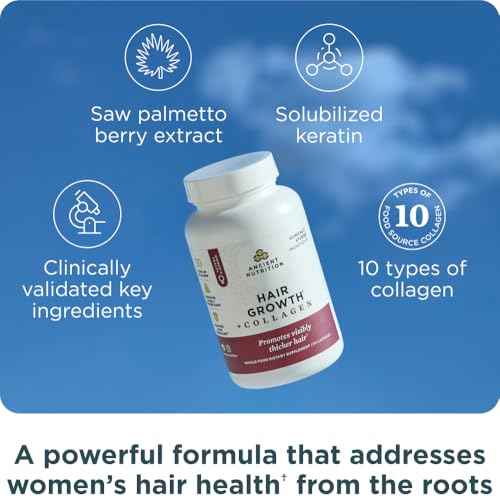 Ancient Nutrition Hair Growth + Collagen Supplement, Hydrolyzed Collagen Peptides, Clinically Studied Superfoods for Hair Growth Support, Thicker, Fuller Hair and Radiant Skin, 60 Count