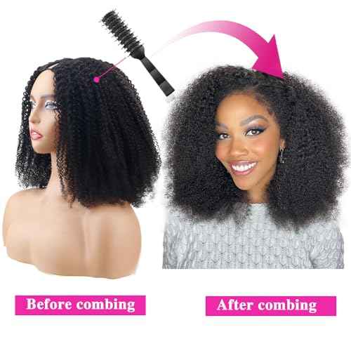 Afro Kinky Curly V Part Wigs With Drawstring For Black Women,200% Density Kinky Curly V Part Human Hair Wigs,Upgrade No Sew In & Glueless Design,Beginner Friendly,Natural Black Color(20inch)