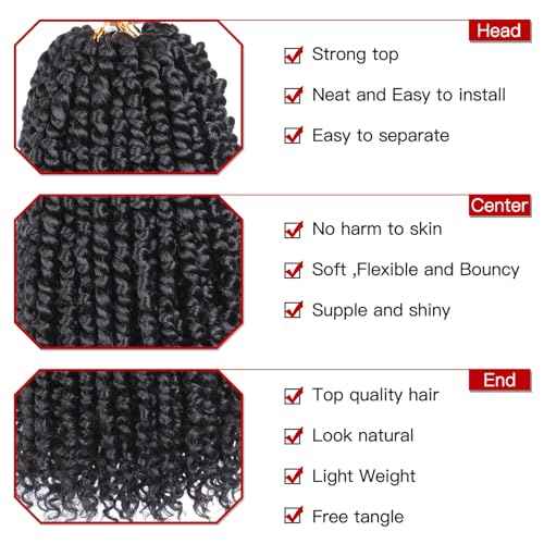 Xtrend 8 Packs Passion Twist Crochet Hair 10 Inch Pre Twisted Natural Black Passion Twist Hair,Pre-looped Crochet Braids Hair For Women Bohemian Synthetic Passion Braiding Hair Extension (8packs, 1B#)