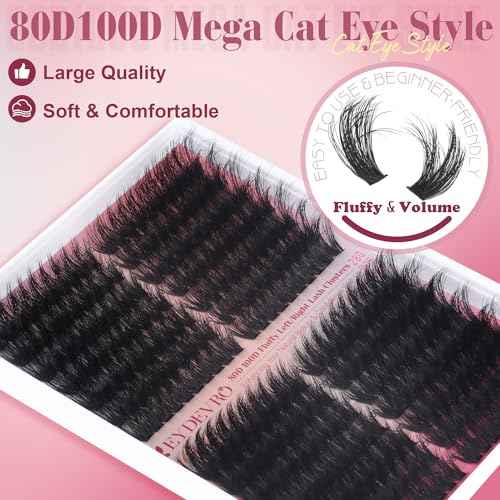 EYDEVRO Lash Clusters 80D100D Volume Eyelash Clusters 280 Pcs Left/Right Individual Lashes D Curvature Thick Cluster Lashes Cluster Eyelash Extensions DIY Lash Extensions at Home