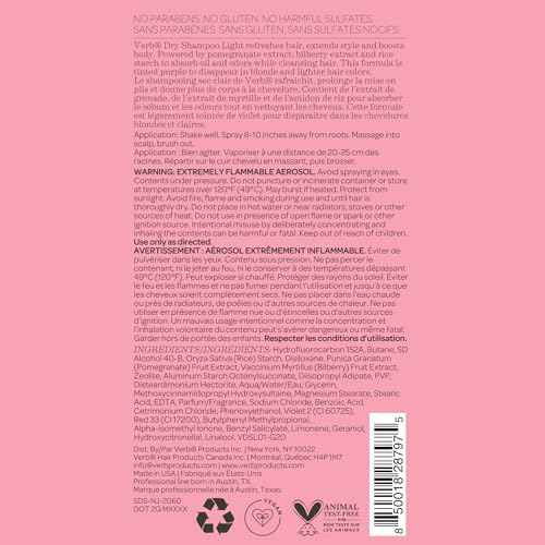 VERB Dry Shampoo Light - Refresh, Absorb Oils + Extends Styles - Refreshing Dry Shampoo Spray for Light Tones - Vegan, No Parabens or Harmful Sulfates