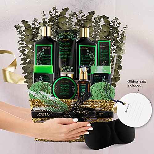 Christmas Eucalyptus Spearmint Bath Set, Home Spa Set with Natural Mint Fragrance, 17 Pcs Gift Basket, Eucalyptus Bath Oil, Shower Gel, Bubble Bath, Bath Crystal, Steamer Tablet & More, Birthday Gift