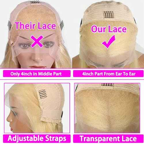 613 Lace Front Wig Human Hair 13x4 HD Transparent Straight Wigs Human Hair Blonde Lace Front Wigs Pre Plucked Glueless Wig Human Hair 180% Density Blonde Lace Frontal Wigs 22INCH