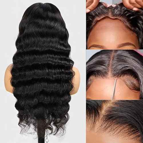 Glueless Wigs Human Hair Pre Plucked Pre Cut 30Inch Loose Deep Wave Wig 9x6 Closure Wigs Wear and Go Glueless Wig Human Hair 200% Density Loose Body Wave Black Wig for Women