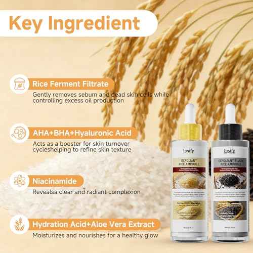Peel Shot Glow Rice Ampoule, Black and White Rice Exfoliant for Face and Body, Rice Exfoliator for Faces Dead Skin Cells Remover, Face Peel Shot Serum for Softens Cuticle, 80ML (White Rice)