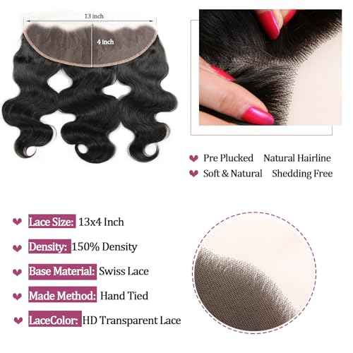 Body Wave Human Hair Bundles with Frontal (16 16 18 18+16Frontal) 12A 4 Bundles Human Hair with Closure 13x4 HD Lace Frontal 100% Unprocessed Brazilian Virgin Hair