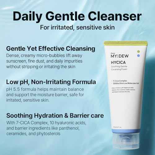 HYCICA Soothing Gentle Cleansing Foam | Low pH 5.5 Cleanser for Sensitive Skin, Calming Hydrating Cica Face Wash & Barrier Care, Centella, Ultra-Low Molecular HA, Korean Skincare, 5.07 fl oz