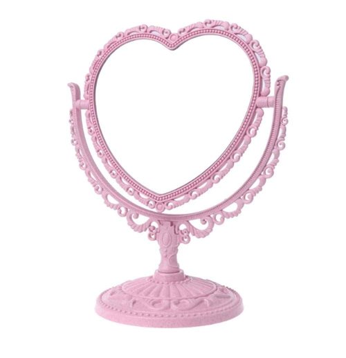 AKOAK Heart-Shaped Cosmetic Mirror - Plastic, Double-Sided, Rotatable, Lightweight - Bathroom & Bedroom Mirror (Pink)