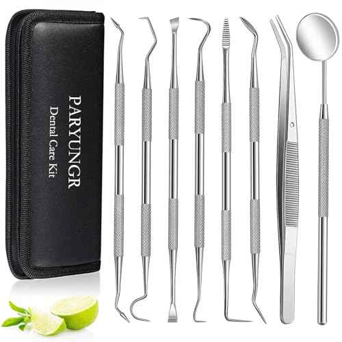 8 Pack Dental Tools PARYUNGR Teeth Cleaning Tool Kit, Stainless Steel Scraper Plaque Tartar Remover Tooth Cleaner Dental Floss Picks, Professional Oral Care Hygiene Set for Personal Pet Use with Case