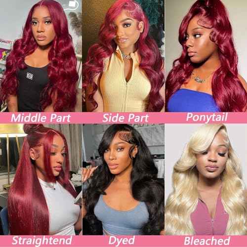 99J Burgundy wig human hair 13x4 body wave lace front wigs human hair 180 Density Pre Plucked Glueless Wine red colored lace front wig for Women 30inch