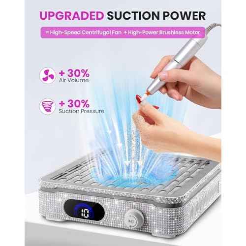 Nail Dust Collector, Powerful Suction Dust Collector for Nail Tech with 10 Speed Levels, Low Noise Nail Fan Dust Collector for Professional Salon & Home, Detachable & Easy to Clean, White