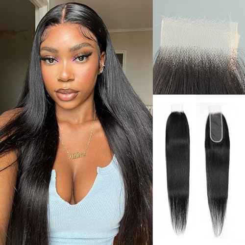 2x6 Skinlike Real HD Lace Closure Straight Human Hair Closure Invisible Ultra-thin 2x6 Kim K Lace Closure Brazilian Virgin Human Hair Pre Plucked Natural Black 20 Inch