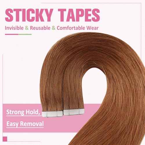 YoungSee Tape in Extensions Copper Human Hair Extensions Tape in 16 Inch Invisible Tape in Hair Extension for Women 20Pcs 50G