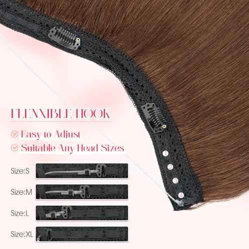 Rich Choices 100% Real Human Halo Hair Extensions for Women Remy Halo Extension Invisible Wire Hairpiece Clip in One Piece Hairpiece Upgrade Adds Weight 65g 12 Inch #4 Medium Brown