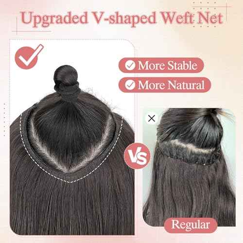 One Pieces Clip in Hair Extensions Human Hair Upgraded V-Shaped 5 Clips in Hair Extensions Human Hair Long One Piece Hairpiece for Women,16 Inch,#18P613 Gold Blonde Mixed Bleach Blonde,65g