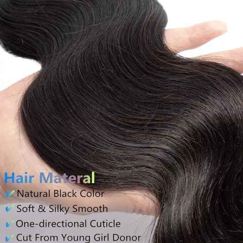 Human Hair Bundles 12 14 16 Inch Body Wave Bundles Human Hair 12A 100% Unprocessed Brazilian Virgin Hair Weave 3 Bundles Natural Black (12 14 16, Body 3Bundles)
