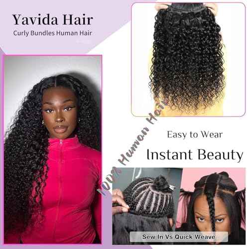 Curly Bundles Human Hair Kinky Curly Human Hair Bundles 100% Unprocessed Brazilian Virgin Hair Quick Weave Curly Hair Bundles Extensions for Women Double Weft 16 16 16 Inch Natural Black