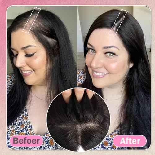 Hair Toppers for Women Real Human Hair 12 Inch 360¡Æ Cover Remy Human Hair Topper for Women with Thinning Realistic Scalp Clip in Pieces Straight Hair (Natural Black, Side Bangs)