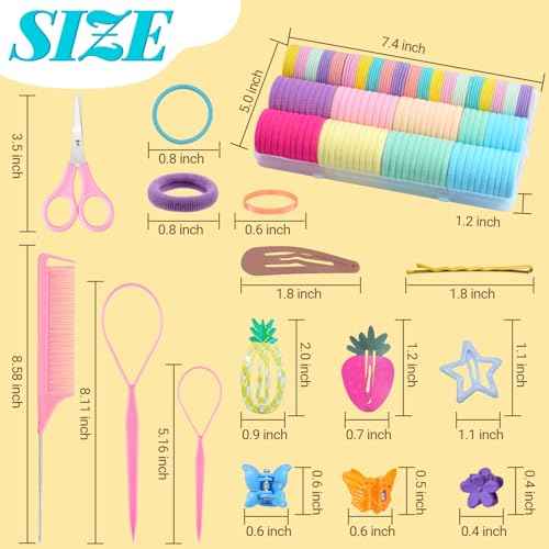 827PCS Elastic Hair Ties, IKOCO Hair Bands Colorful Hair Accessories for Girls with Hair Clips