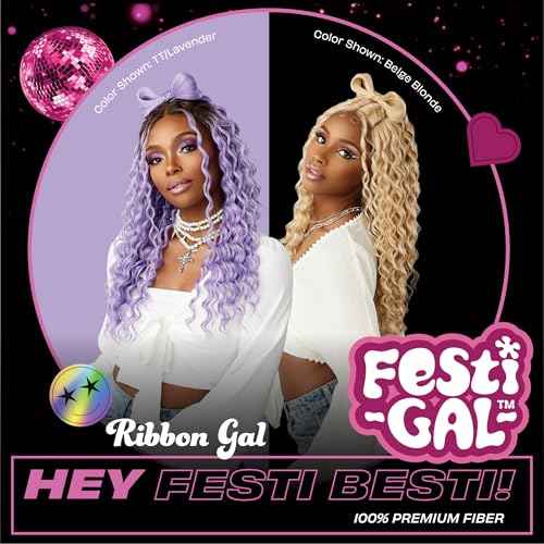 Sensationnel Shearmuse Festigal Lacewig - Ribbon Gal Glueless Laceparting Hand Tied Ready to Wear Synthetic Prestyled Units (BEIGEBLONDE)