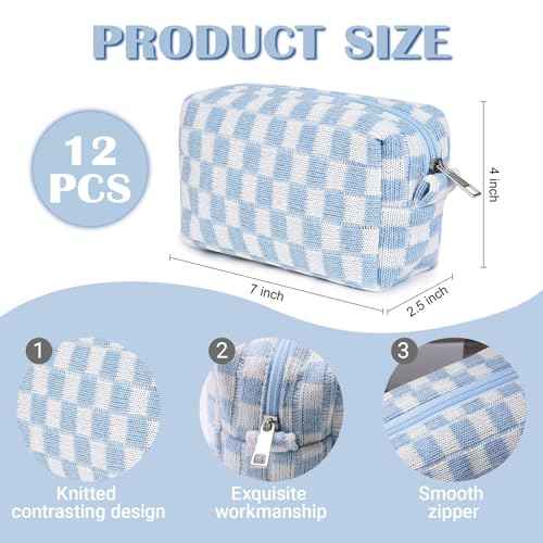 12 PCS Checkered Makeup Bag Cosmetic Bag for Women Checkered Pouch Plaid Makeup Bag for Women Large Capacity Pencil Case Makeup Brushes Storage Bag Travel Toiletry Bag Organizer