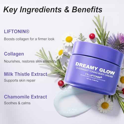 Get Dream Glow Overnight Toning Whip Cream ? LIFTONIN¢ç Skin Tightening, Firming & Anti-Cellulite Cream for Body, Booty, Thighs, Belly & Arms ? Includes Satin Eye Mask, 3.38 ounces