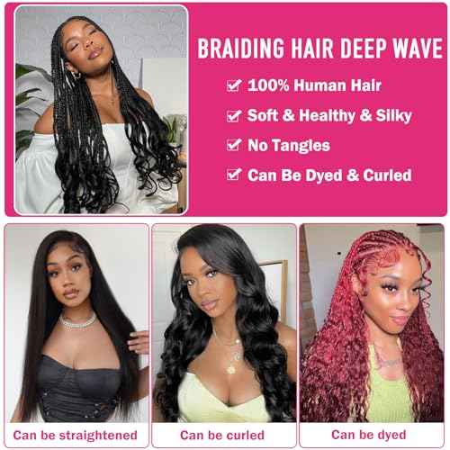 Odir 20 Inch Deep Wave Bulk Human Hair for Braiding No Weft 100% Unprocessed Brazilian Curly Braiding Human Hair Extensions Wet and Wavy Human Braiding Hair for Boho Braids 2 Bundles 100g