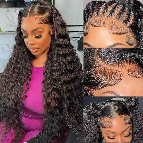 13x6 HD Lace Front Wigs Human Hair Pre Plucked 200% Density Water Wave Frontal Wigs for Women Wet And Wavy Human Hair Wigs Natural Color 24 Inch